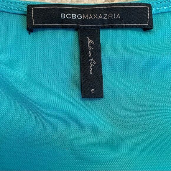 BCBGMAXAZRIA teal seagreen long sleeve wrap ruched mini dress Sz S - Picture 8 of 13